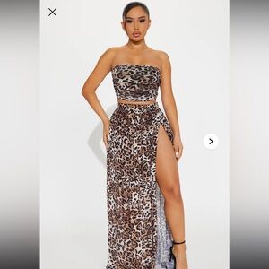 Fashion Nova Leopard Thoughts Mesh Skirt Set - Brown/combo